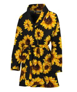Black Sunflower Pattern Print Women's Bathrobe