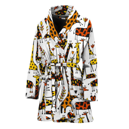 Cartoon Giraffe Pattern Print Women's Bathrobe