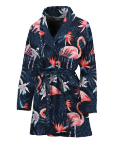 Dark Tropical Flamingo Pattern Print Women's Bathrobe