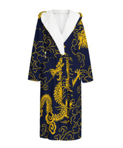 Gold Japanese Dragon Pattern Print Hooded Bathrobe