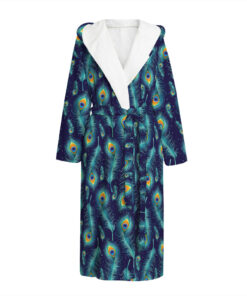 Peacock Feather Pattern Print Hooded Bathrobe
