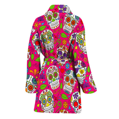 Pink Sugar Skull Pattern Print Women's Bathrobe