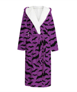 Purple And Black Halloween Bat Print Hooded Bathrobe