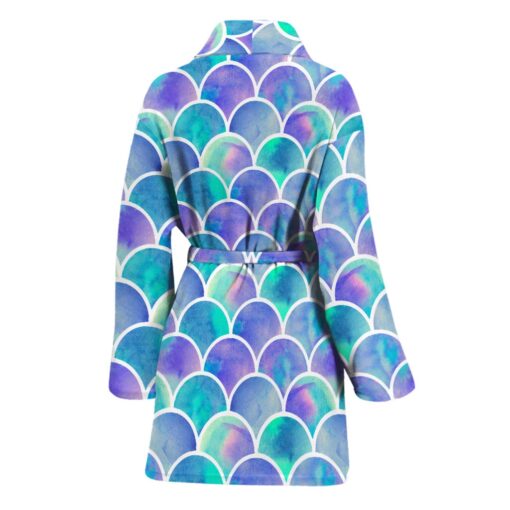 Sea Blue Mermaid Scales Pattern Print Women's Bathrobe