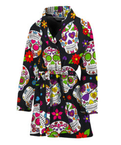 Sugar Skull Pattern Print Women's Bathrobe