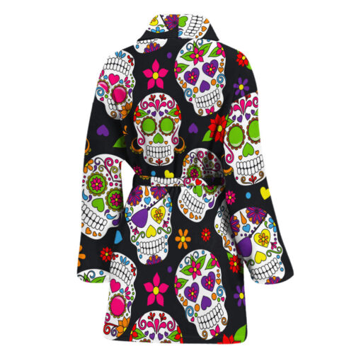 Sugar Skull Pattern Print Women's Bathrobe