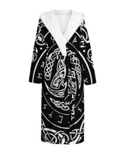Viking Triple Horn Of Odin Print Hooded Bathrobe