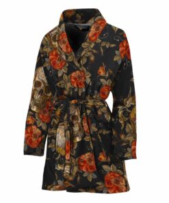 Vintage Floral Skull Pattern Print Women's Bathrobe
