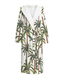Vintage Palm Tree Beach Pattern Print Hooded Bathrobe