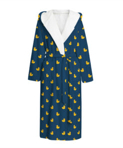 Yellow Duck Pattern Print Hooded Bathrobe